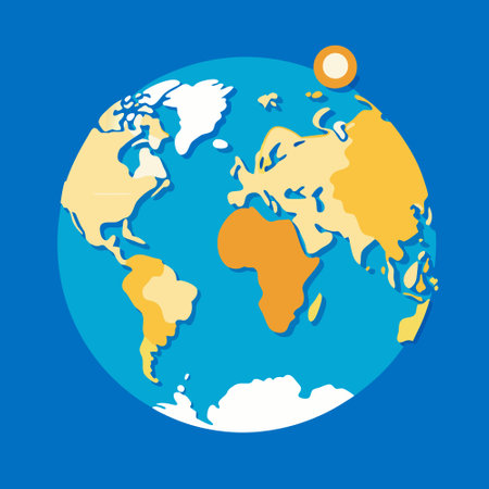 Flat World Map and Globe Elements on Blue Backgroundのイラスト素材