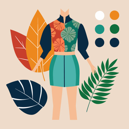 Explore Fashion's Diverse Textures and Patterns with Nature-Inspired Leaf Motifsのイラスト素材