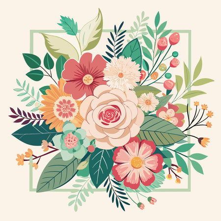 Delicate Floral Wedding Invitation Card with Vector Elementsのイラスト素材