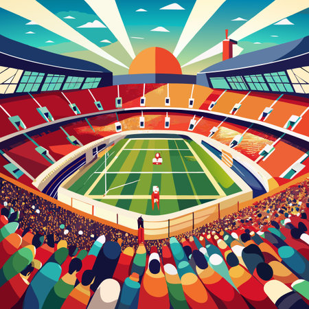 Massive Crowd of Spectators Attending a Thrilling Football Matchのイラスト素材