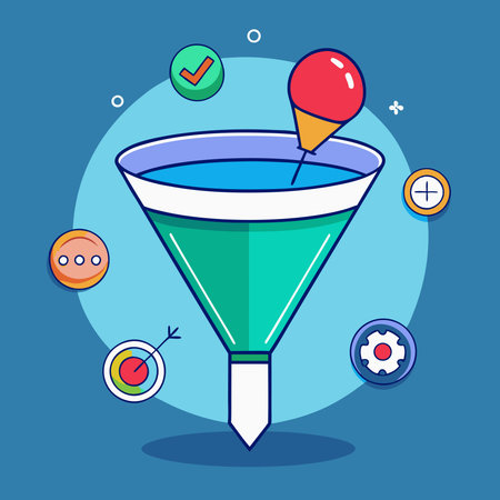 Comprehensive Glass Sales Funnel Visual Representation for Marketing Strategiesのイラスト素材