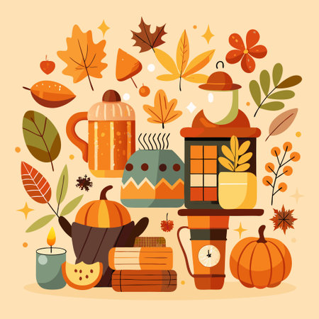 Autumnal Embrace: Cozy and Serene Elements for the Seasonのイラスト素材