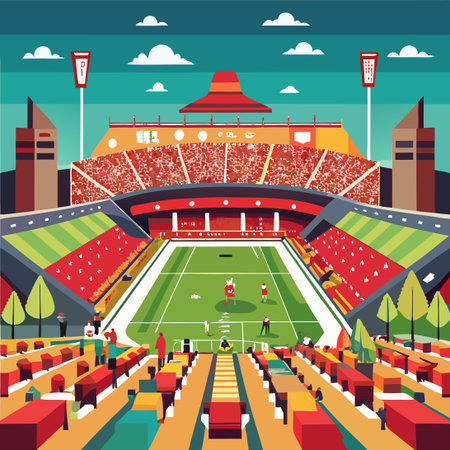 Stadium Crowd Cheering and Celebrating at a Football Gameのイラスト素材