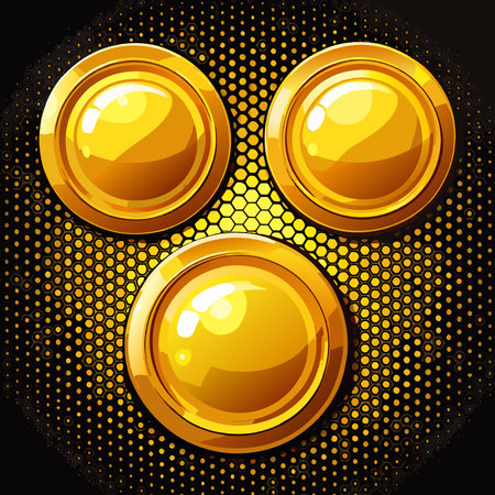 Shimmering Golden Buttons on a Perforated Backdrop for Enhanced Designのイラスト素材