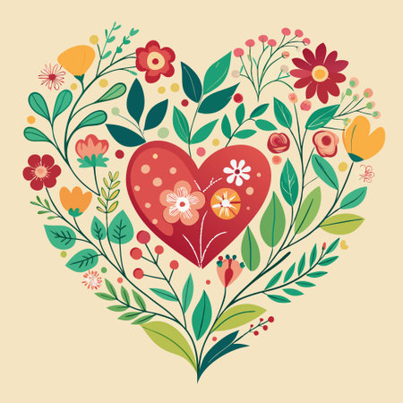 Delicate Greeting Card Adorned with a Flourishing Floral Heartのイラスト素材