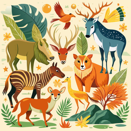 Hand-Drawn Watercolor Wildlife Collection Featuring Diverse Animal Speciesのイラスト素材