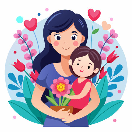 Happy Mother's Day Greeting Illustration with Floral Elementsのイラスト素材