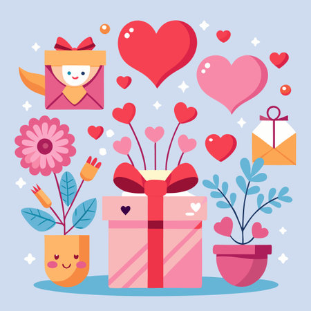 Giftable Valentine's Day Card or Banner Set with Animated Hearts and Greetingsのイラスト素材