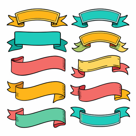 Hand Drawn Ribbon Designs Isolated on a White Backgroundのイラスト素材