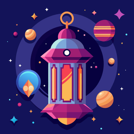 Ethereal Illustration of a Lantern Floating in a Cosmic Voidのイラスト素材
