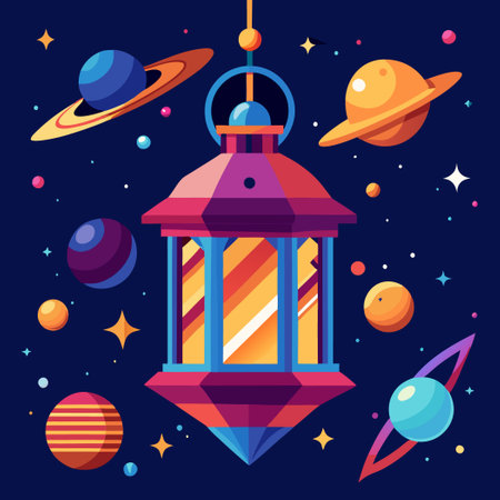 Intricate Lantern Floating in a Cosmic Void of Starsのイラスト素材