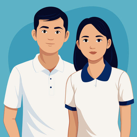 Couple in Matching White Polo Shirtsのイラスト素材