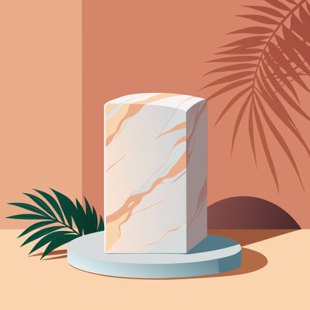 Elegant Marble Product Display with Delicate Plant Shadow Overlayのイラスト素材