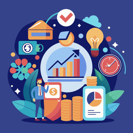 Comprehensive Illustration Depicting Key Financial Concepts with Visualsのイラスト素材