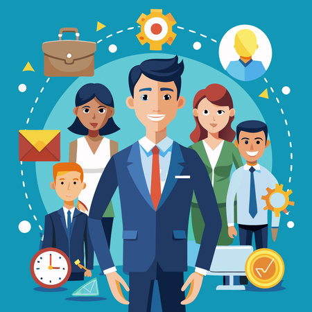 Professional Business People Collaborating on a Project with Determination and Focusのイラスト素材
