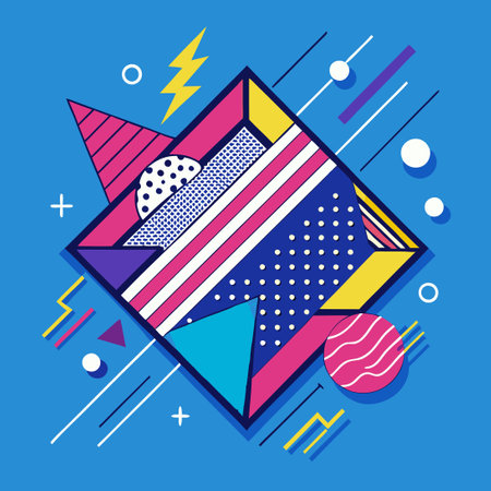 Memphis Blue Halftone with Abstract Lines and Geometric Elementsのイラスト素材