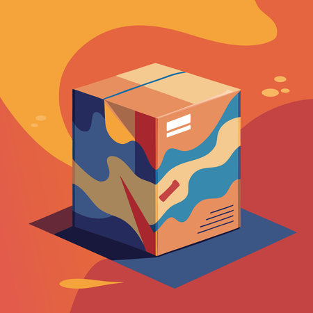 Abstract Kraft Box Packaging Mockup with Vibrant Colors and Geometric Elements