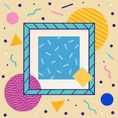 Memphis-Style Beige and Blue Collage on Paper with Geometric Framesのイラスト素材