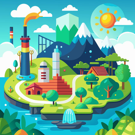 Intricate Illustration of a Vibrant and Diverse Environment with Plants and Animalsのイラスト素材