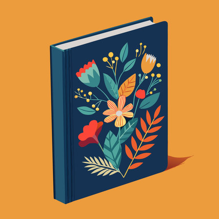Mid-Sized Folded Book Mockup Featuring a Vibrant Floral Illustrationのイラスト素材