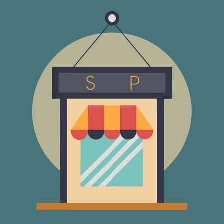 Minimalist Geometric Shop Sign Mockup with Triangle and Circle Shapesのイラスト素材