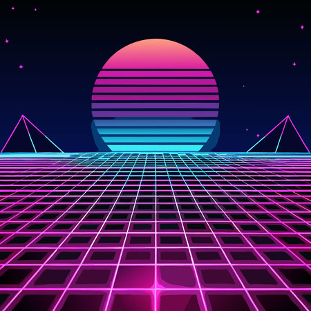 Captivating Neon Grid Backdrop, Enhancing Your Digital Creationsのイラスト素材