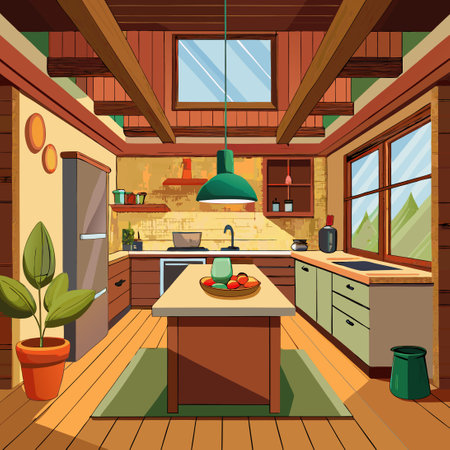 Warm and Inviting Kitchen with Beautiful Wood Accents and a Rustic Charmのイラスト素材