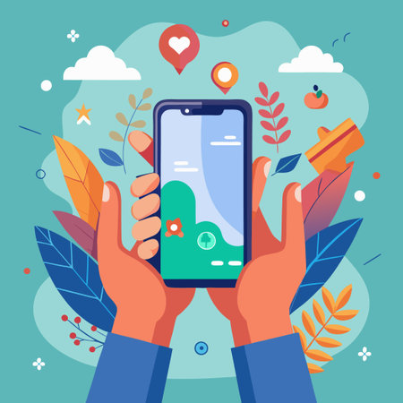 Smartphone Mockup Displayed by Hands for Marketing and Presentationのイラスト素材