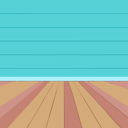 Pastel Blue Wall with Wooden Floor - Ideal for Home Decor and Product Displayのイラスト素材