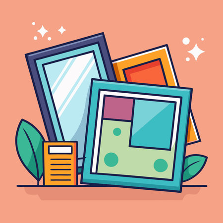 Artistic Display of Memories: A Collection of Photo Frames Elegantly Arranged in a Mockupのイラスト素材