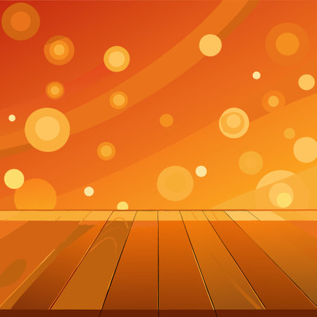 Vibrant Orange Bokeh Wall against a Warm Beige Wooden Floorのイラスト素材