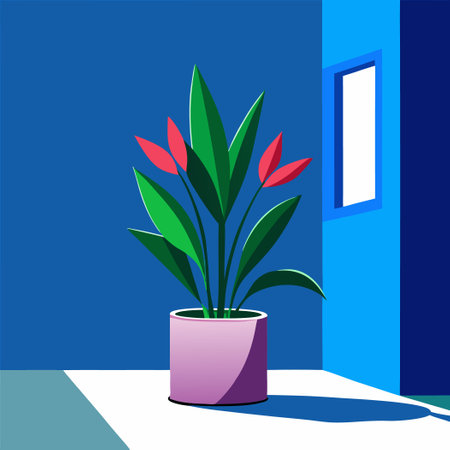 Vibrant Indoor Plant Display Against a Blue Wall with Ample Copy Spaceのイラスト素材
