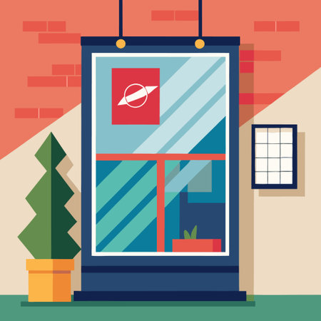 Modern Poster Sign Displayed Prominently on a Windowpaneのイラスト素材