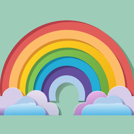 Pastel Rainbow Background with Cutout Paper Effect for Creative Designsのイラスト素材