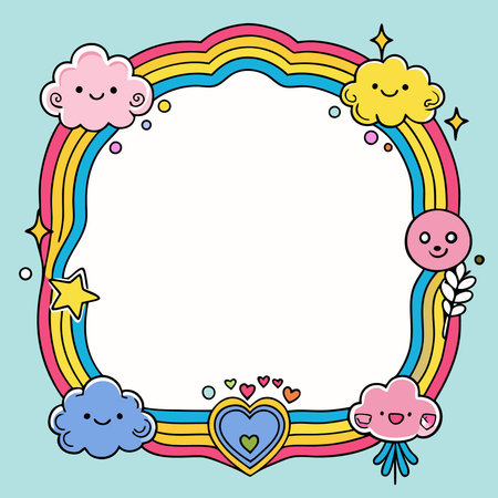 Adorable Rainbow Frame with Cute Doodle Borders: A Delightful Vector Illustrationのイラスト素材