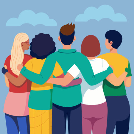 Diverse Group of Individuals Embracing in a Heartfelt Reunionのイラスト素材