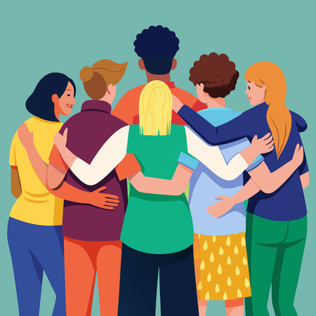 Diverse Group of People Embracing and Celebrating Togetherness in a Supportive and Joyful Wayのイラスト素材
