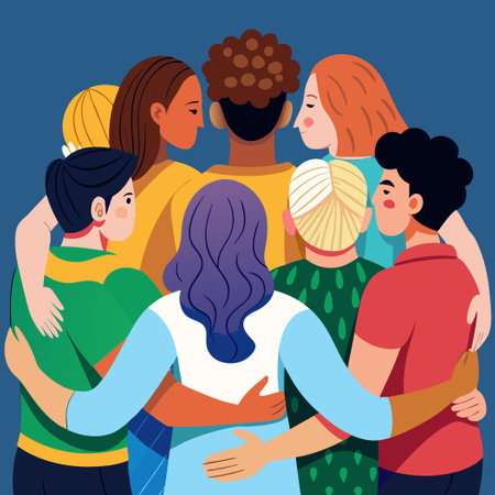 Diverse Group Embracing in Solidarity and Unityのイラスト素材