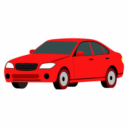 Sleek Red Sedan Car Standing Out on a Pristine White Backgroundのイラスト素材