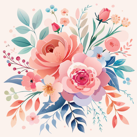 Delicate Watercolor Background with Romantic Floral Patternsのイラスト素材
