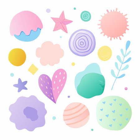 Pastel Watercolor Elements in Circular Shapes for Digital Designsのイラスト素材
