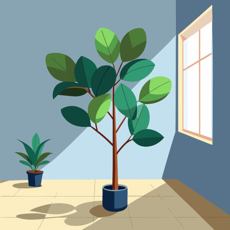 Sparse Interior with Solitary Rubber Fig Plantのイラスト素材