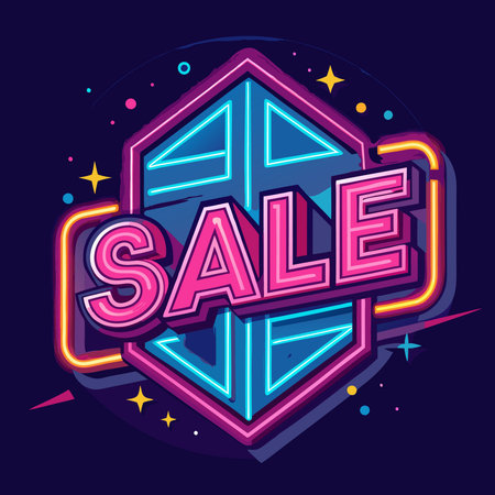 Eye-Catching Neon Sign Illuminates Sale Event in Vibrant Huesのイラスト素材