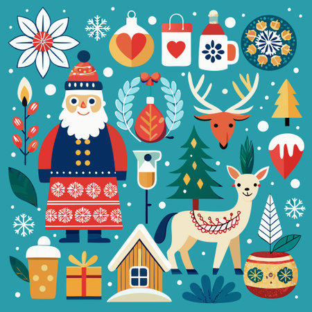 Festive Scandivian Christmas Elements Collection for Cozy Holiday Decorのイラスト素材