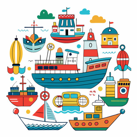 Vector Collection of Various Ships and Boatsのイラスト素材