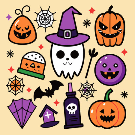 Spooky and Cute Halloween Doodle Icon Collectionのイラスト素材
