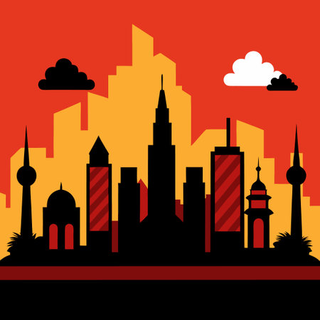 Enchanting Silhouette Skyline with Towering Structures and Intricate Designsのイラスト素材