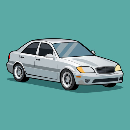 Silver Sedan Car Parked in an Urban Settingのイラスト素材