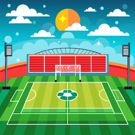 Vibrant Soccer Field Background with Green Grass and Bright Linesのイラスト素材