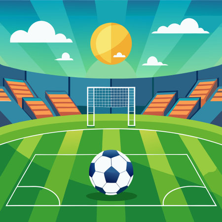 Green Soccer Field Background with Vibrant Freshly Cut Grassのイラスト素材